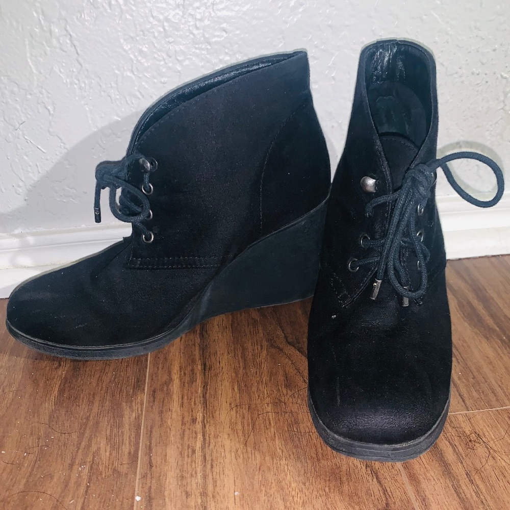 Ankle Wedge Boots Black Lace up (Platform high heel)